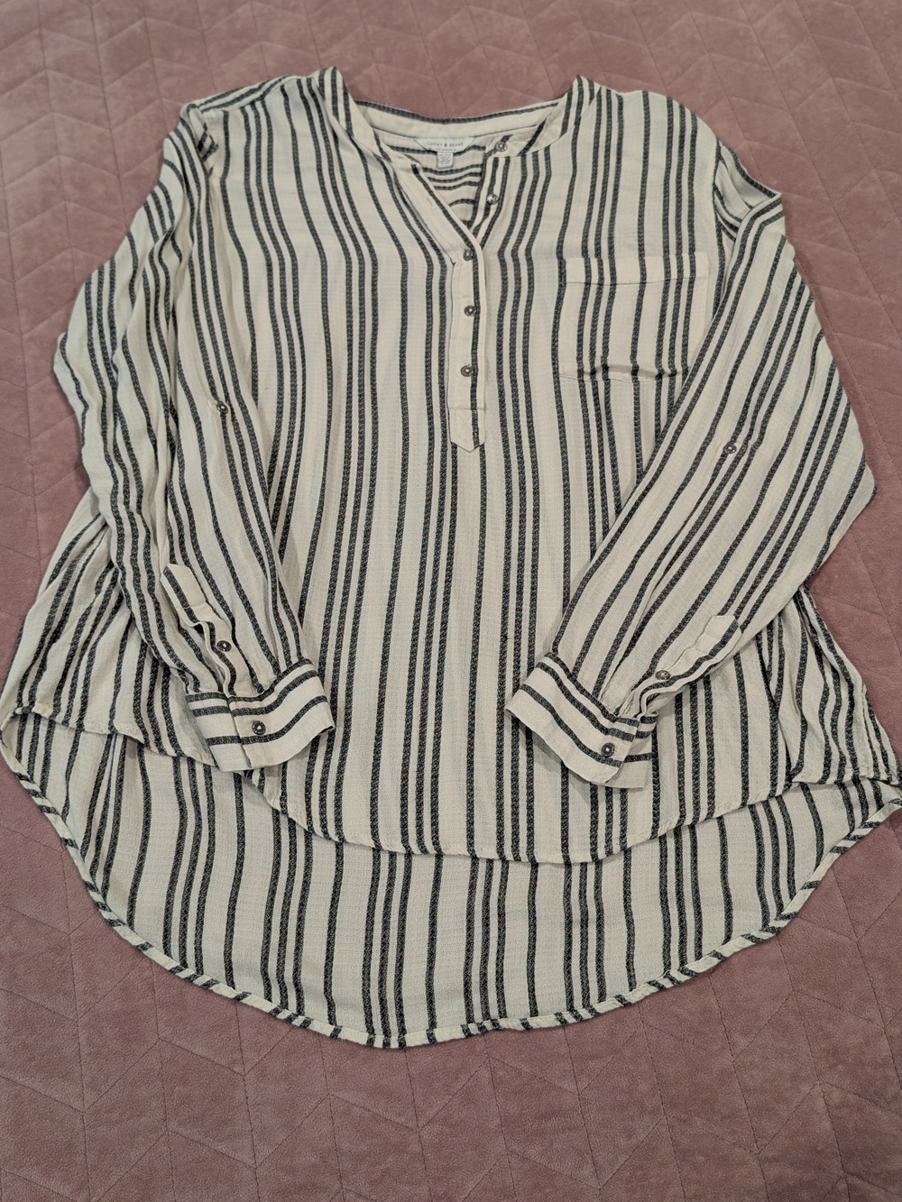 Lucky Brand Striped Long-Sleeve V-Neck Blouse